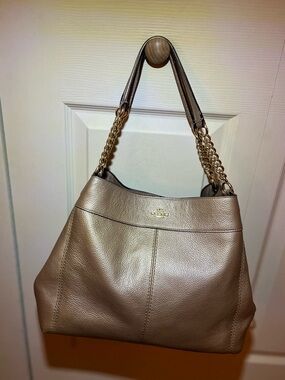Coach Pebbled Metallic Platinum Shoulder Bag with Gold Hardware COA  incl.